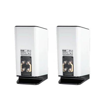 Spate boxe Elac Vela BS 403.2 alb lucios, conexiuni bi-wire/bi-amp vizibile, terminale aurite.