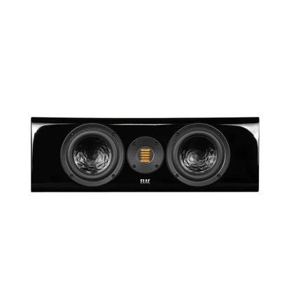 Boxă centrală Elac Vela CC 401.2 negru lucios, vedere frontală cu două difuzoare midbass și tweeter AMT.