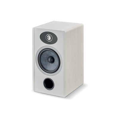 Boxă Focal VESTIA N°1, vedere laterală stânga, finisaj alb, tweeter și woofer vizibile, port bass reflex.